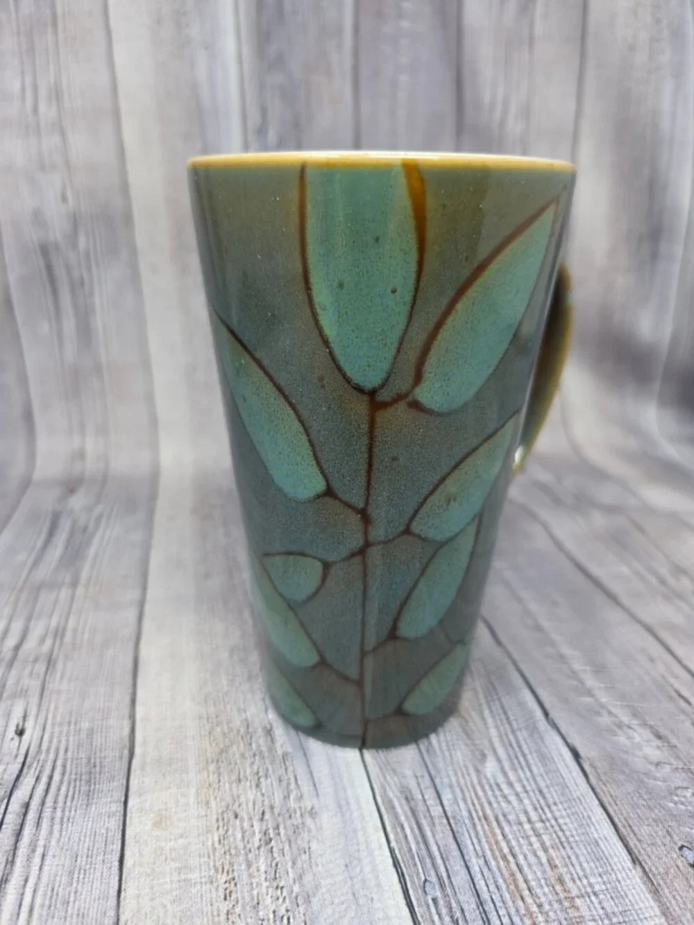 Tall Emerald Green Leaf Ceramic Mug Bamboo Leaf 20 ounce oz Tea Coffee Cup 6